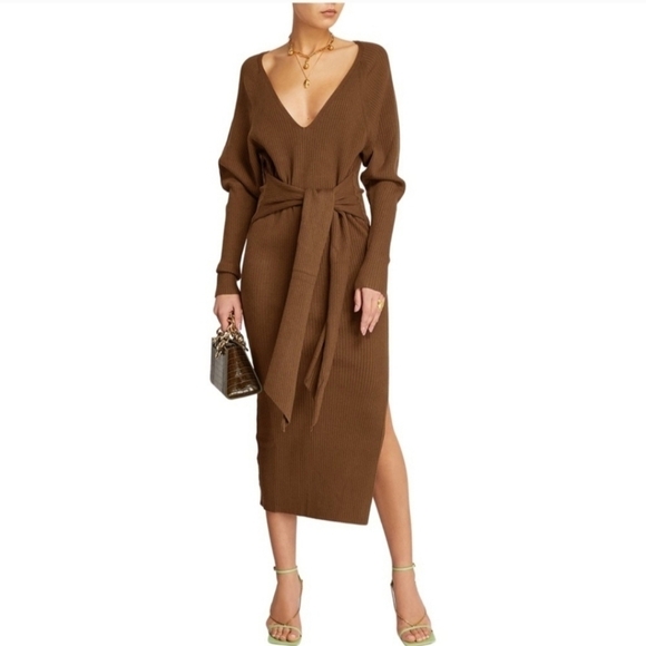 Good American Long Sleeve Belted Bodycon Midi Dress Size 1/2 Small/Medium NWT - Picture 1 of 13